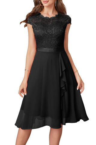 Women's Cocktail Dresses for Women Evening Party, Tea Party Dresses for Women 2024 Wedding Guest Dress, Black Prom Semi Formal Dress Elegant Lace Silk Bridal Shower Dress for Women Black XL
