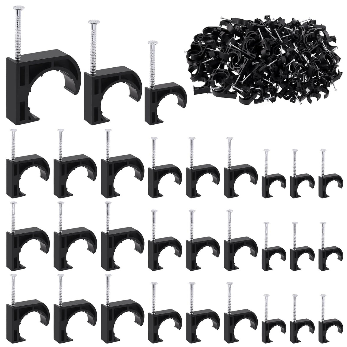 Tanstic 50Pcs 3/4 Inch Half Clamps J-Hook with Nail, Black Pex Clamp Nails J Hook Nails for Pex Tubing Pipe Support