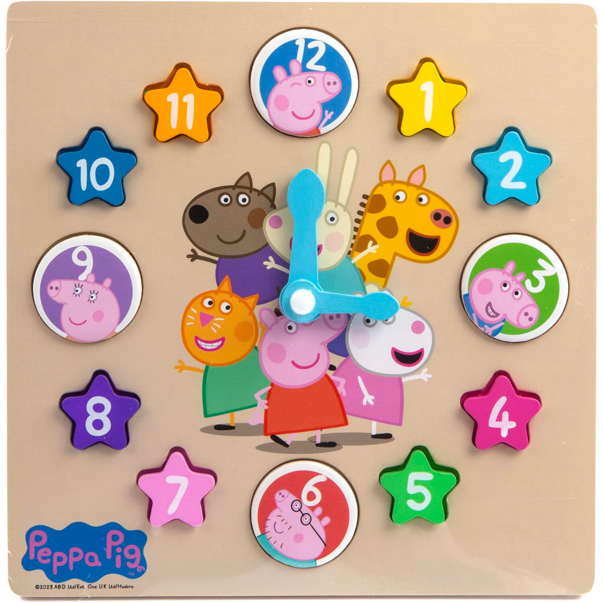 RMS Peppa Learning Clock 12pc Wooden Shape Sorter Early Development Learning Toy Pig Shapes & Colours Clock Puzzle Game