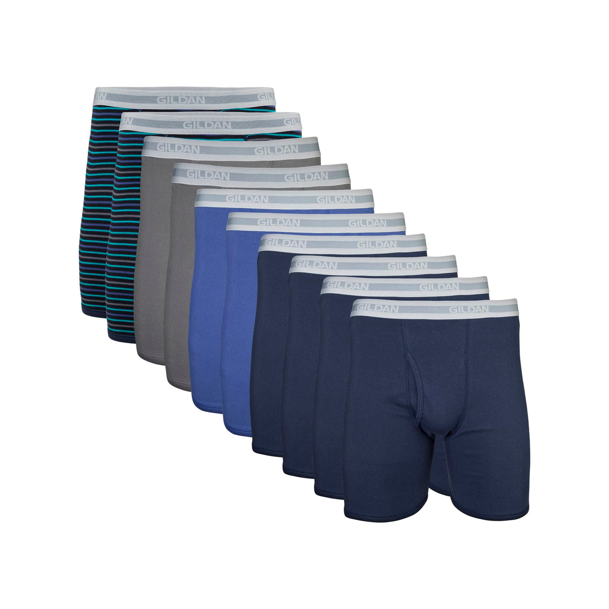 Gildan Men's Underwear Boxer Briefs, Multipack, Mixed Navy