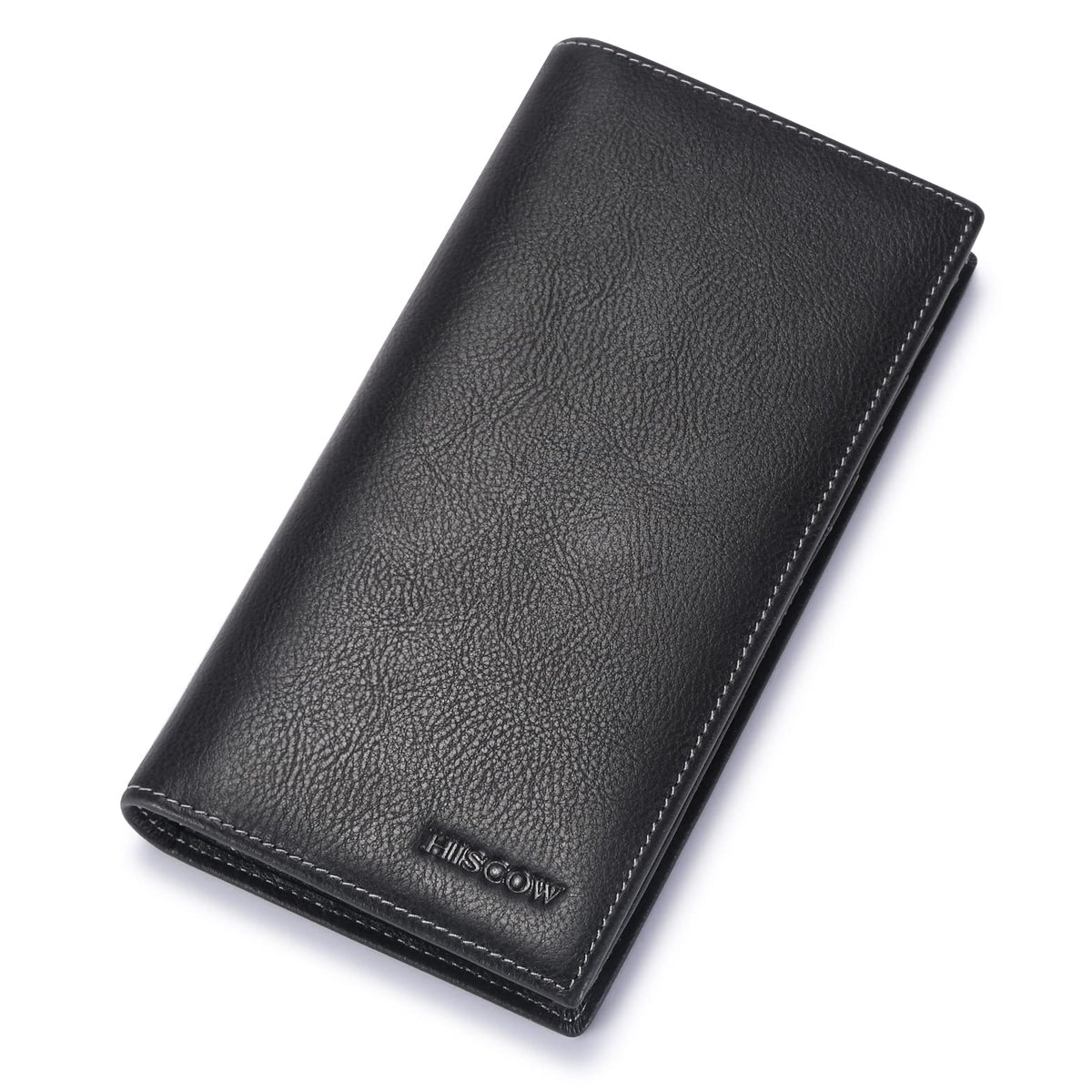HISCOW Bifold Long Wallet with 15 Credit Card Slots - Italian Calfskin, Vintage Black, 6.97"H x 3.5"W x 0.98"D, Italian Style