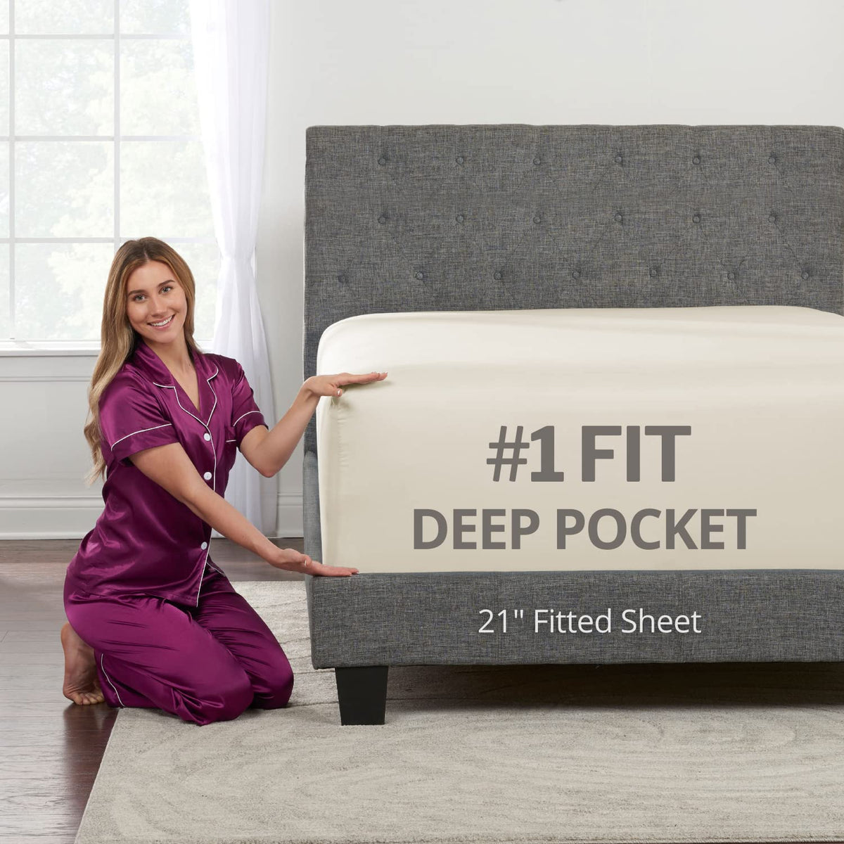DeaLuxe Cal King Fitted Sheet Only Deep Pocket - 17in - 21in Inch + Extra Deep Pocket Only - 1 Fitted Sheet with Deep Pockets for Pillowtop Mattress - California King Size - Ivory (Off White)