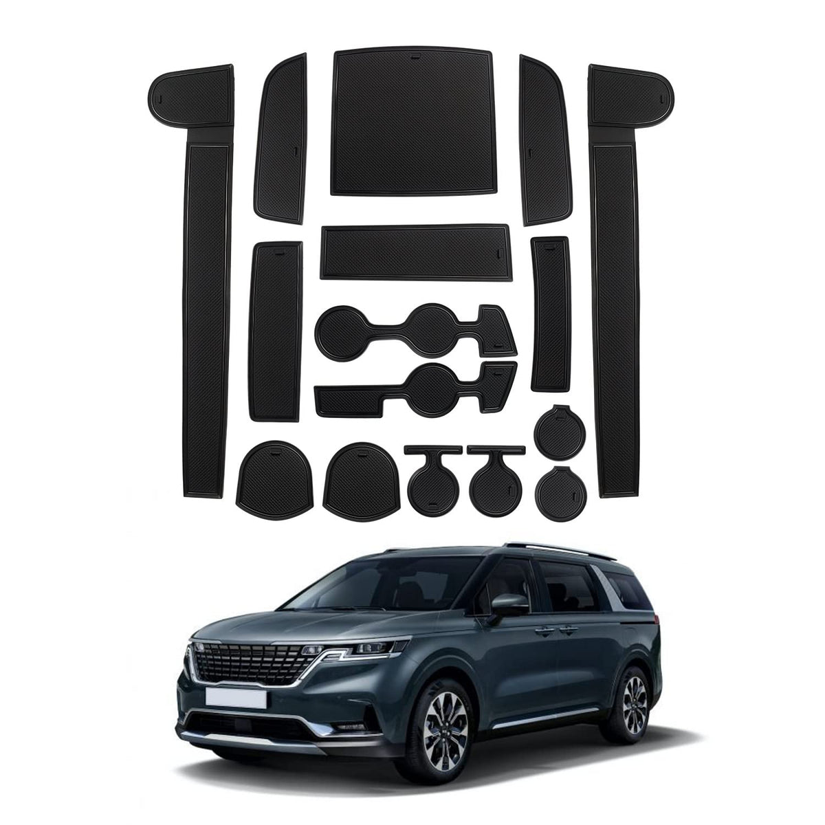 Autorder Custom Fit for Center Console Liner Mats 2022 2023 2024 2025 Kia Carnival KA4 Interior Accessories Anti Dust Interior Non-Slip Cup Holder Inserts 16PCS (Solid Black)