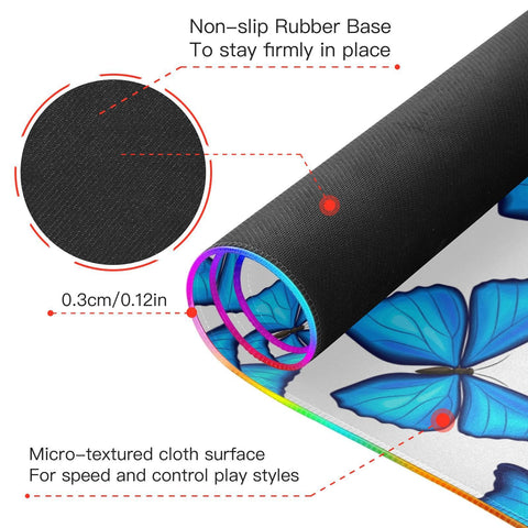Blue Butterfly Wireless Charging Mouse Pad for Mobile Phone Extra Large Gaming Mousepad with 13 Lighting Modes Keyboard Mat for Office Home Gaming MacBook PC Laptop Desk