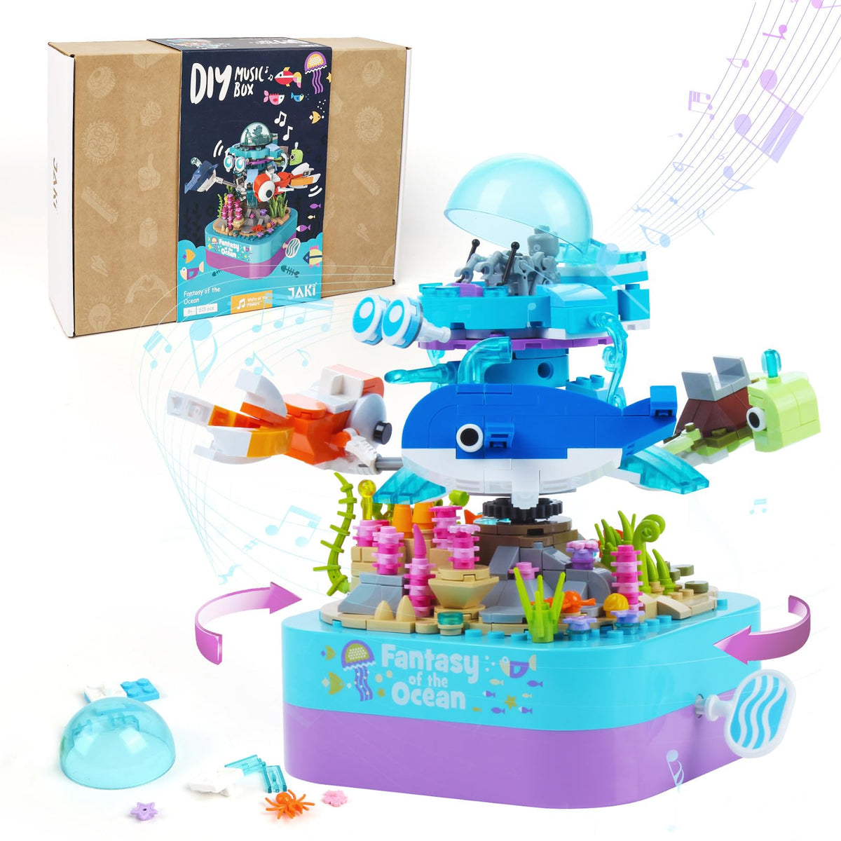 BUILPLAY Building Blocks Music Box for Kids Rotating Ocean Model Building Kits STEM Educational Toys & Gifts for Boys and Girls 8+ Years Old