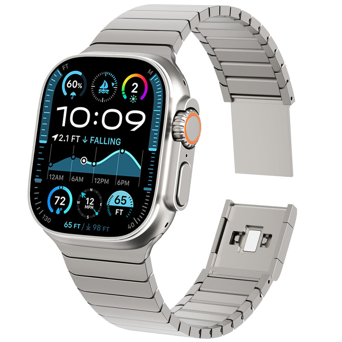 KADES Stainless Steel Band Compatible with Apple Watch Ultra Band 49mm 46mm 45mm 44mm 42mm Men Women, Metal Wristband with Magnetic Buckle for iWatch Series Ultra 2/1 10 9 8 7 6 5 4 3 2 1 SE, Titanium
