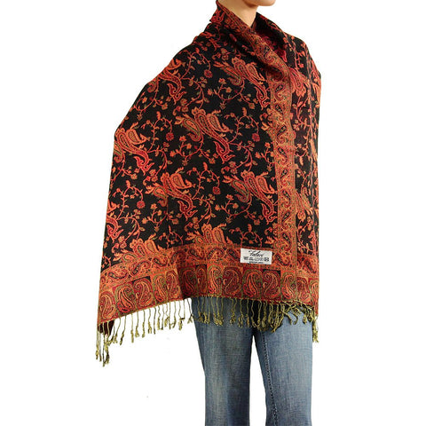 Falari Women's Woven Paisley Pashmina Shawl Wrap Scarf 80" x 27" (Style 1 - Black Rust)