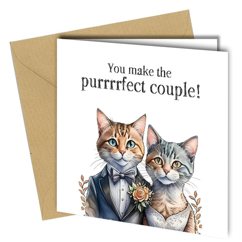 Oscar Finks Engagement Card, Wedding Card, 15 x 15 cm, Cat Couple Design, Pastel Illustration, Craft Envelope Included, Blank Inside 1634