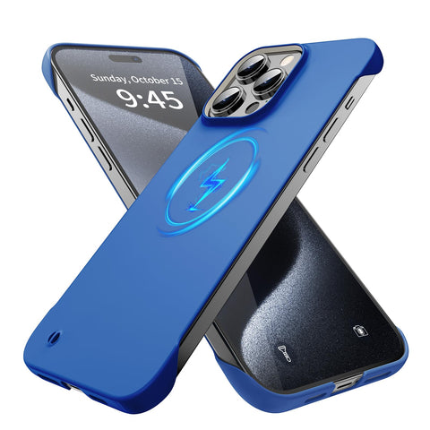 GRECAZO Magnetic Slim Case Fit for iPhone 15 Pro Phone Case 6.1"(2023) Ultra-Thin Lightweight Durable Frameless Matte Hard MagSafe Cover Case with Pull Ring Shockproof Non Slip Rope-Blue
