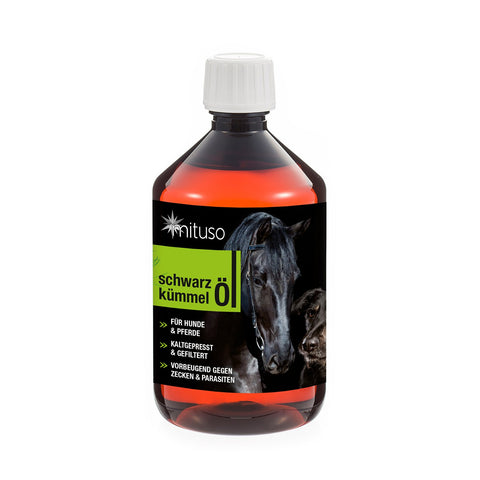 mituso black cumin oil 500ml for dogs & horses, cold pressed & 100% pure, 1 pack (1x 500ml) for natural coat care