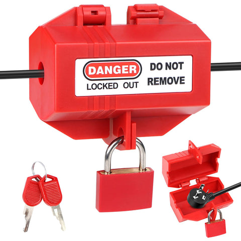 ELNLE Washing Machine Lock, Plug Lock, Power Plug Protection Box, Lockable Plug Safe with Padlock, Indoor for Cables up to 12 mm Thickness, Prevent Electricity Theft