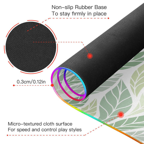 Green Leaves Wireless Charging Mouse Pad for Mobile Phone Extra Large Gaming Mousepad with 13 Lighting Modes Extended Mat for MacBook PC Laptop Office Home Gaming