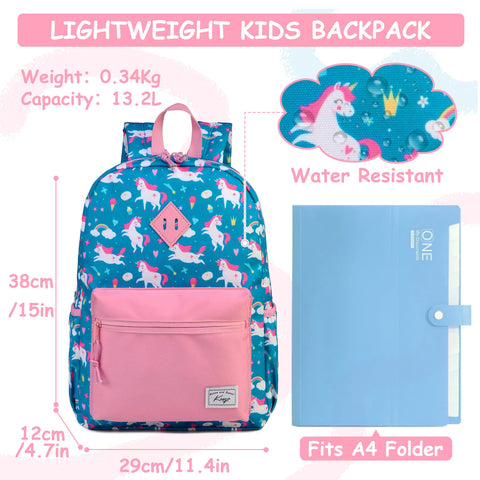 Kasgo Kids Backpack, Cute Lightweight Water Resistant Preschool Toddler Backpack for Boys and Girls Children School Bag Bookbag for Kindergarten with Chest Strap, Blue Unicorn