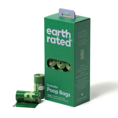 Earth Rated Dog Poo Bags, Guaranteed Leak Proof and Extra Thick Waste Bag Single Refill Rolls For Dogs, Lavender Scented, 315 Count