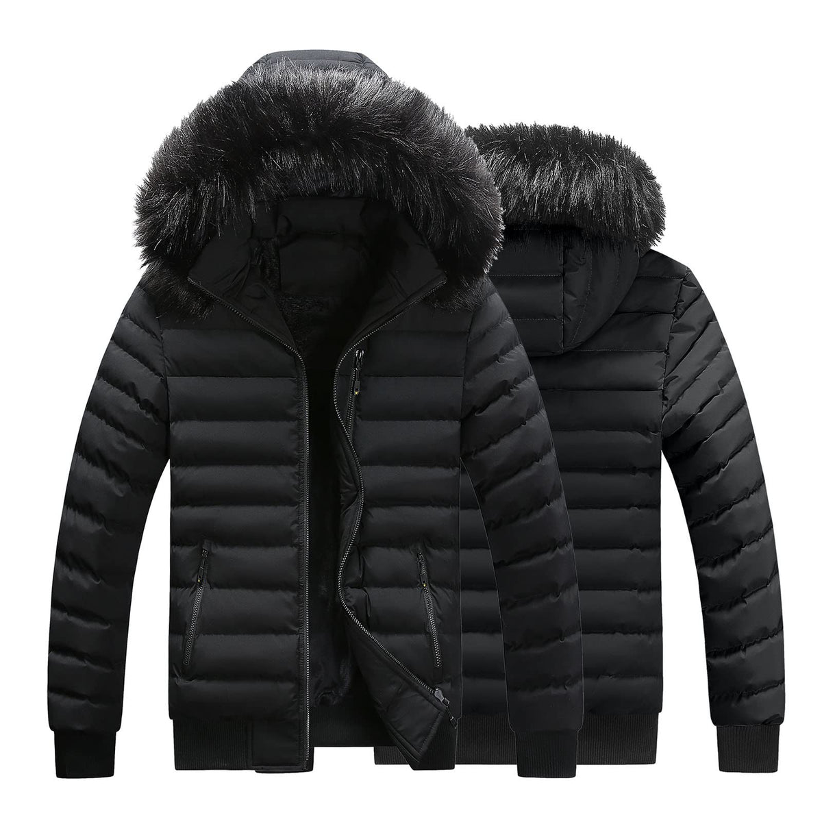 WILMOT Mens Winter Down Coat Fleece Lined Waterproof Puffer Jacket Outdoor Thicken Warm Classic Parka with Detachable Fur Hood(Black,L)