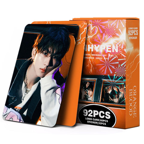 KPOPBP 92 PCS Enhypen Orange Blood Mini Album Photocards 60 PCS Lomo Cards Set, 32 PCS Kpop Stickers, Gift Merchandise for ENGENE Boys and Girls