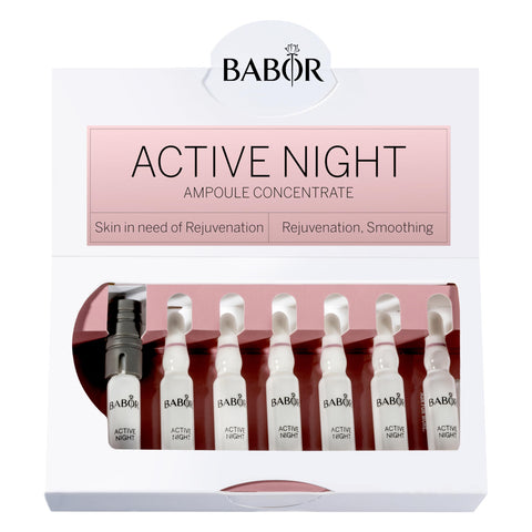 BABOR Active Night Ampoule Serum Concentrates, Hyaluronic Acid Serum, Hydrating Night Treatment for Dry and Damaged Skin, Moisturizing Serum 7 Day Treatment
