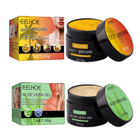 Domality 2pcs Brown Tanning Gel & Aloe Vera Gel Set, Tanning Accelerator Cream for Outdoor Sun and Sunbeds, Dark Tanning Gel & After Sun Care Set for Achieve Natural Healthy Tan Skin