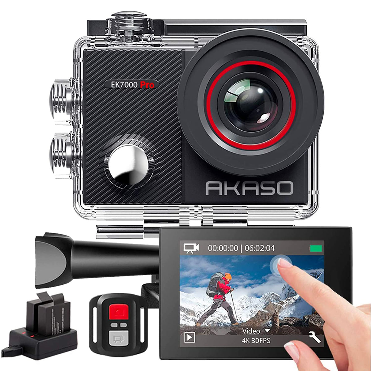 AKASO EK7000 Pro 4K Action Camera - Touch Screen EIS Adjustable View Angle 40m Waterproof Underwater Camera Remote Control Helmet Camera with Accessories Kit