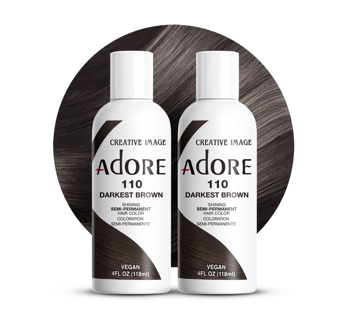 Adore Semi Permanent Hair Color - Vegan and Cruelty-Free Brown Hair Dye - 4 Fl Oz - 110 Darkest Brown (Pack of 2)