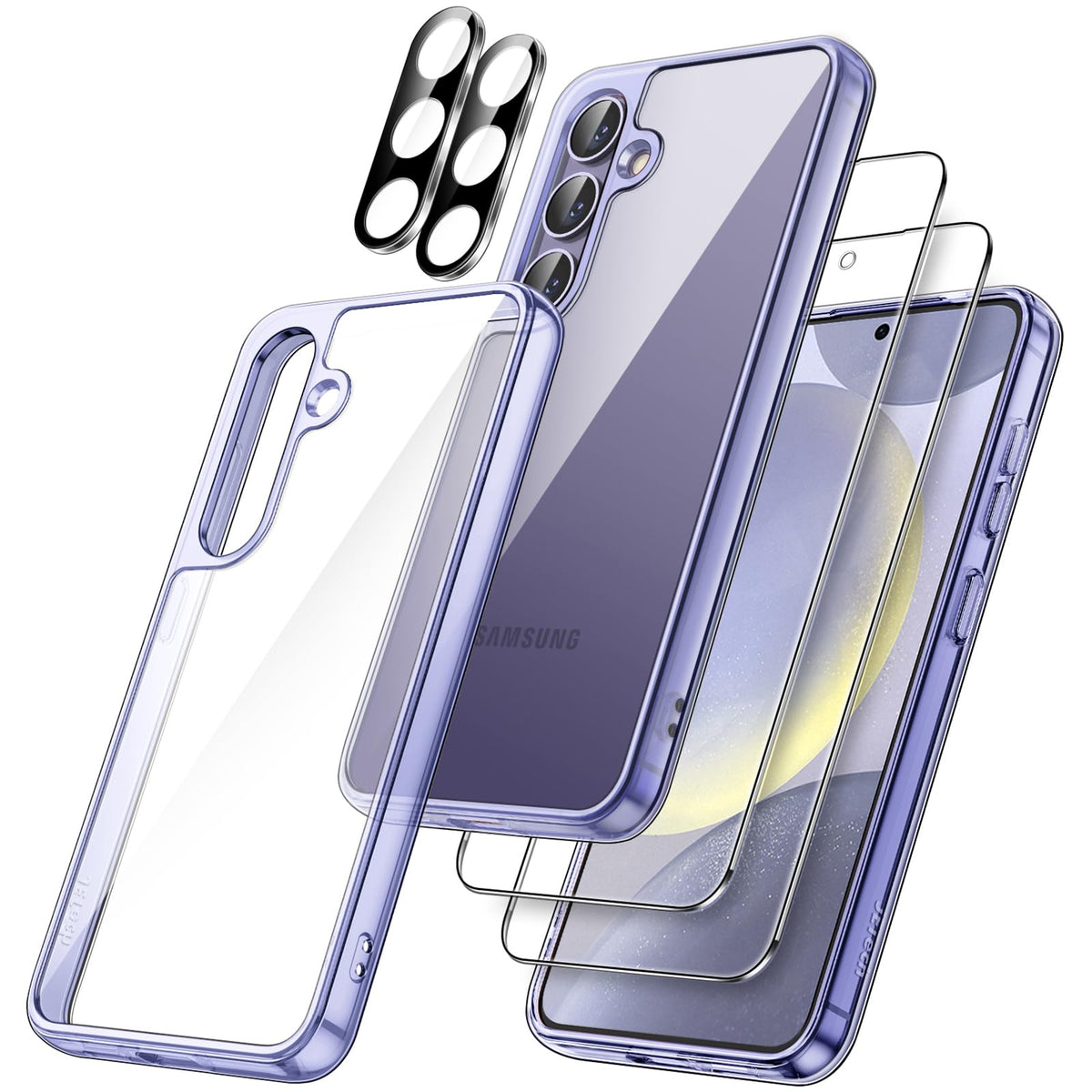 JETech 5 in 1 Case for Samsung Galaxy S24+ / S24 Plus 5G with 2-Pack Each Tempered Glass Screen Protector and Camera Lens Protector, Non-Yellowing Shockproof Bumper Phone Cover (Cobalt Violet)
