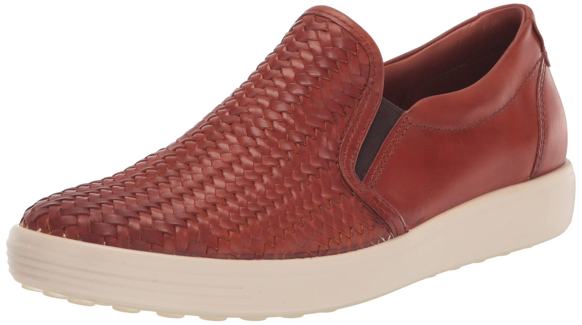 ECCO Women's Soft 7 Woven Slip on 2.0 Sneaker, Cognac, 8-8.5