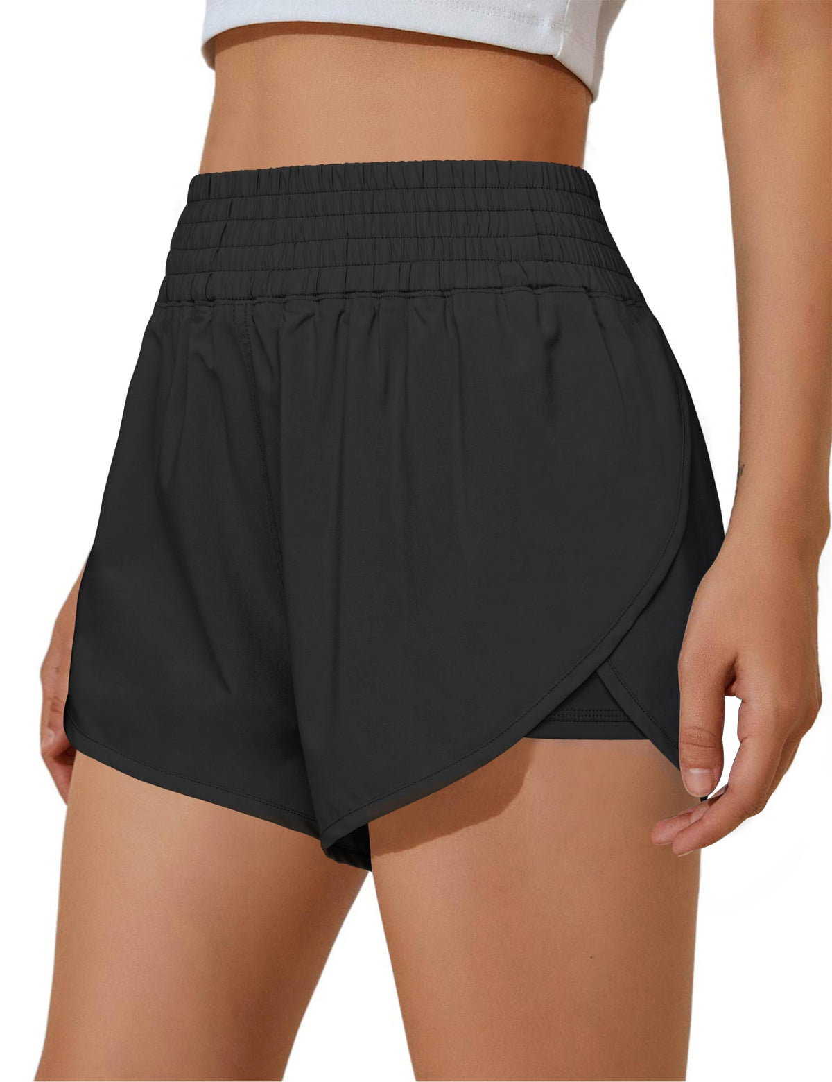 BMJL Womens Running Shorts High Waisted Side Pocket Athletic Shorts High Side Slit 2 in 1 Gym Shorts, Black54, XS