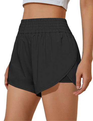 BMJL Womens Running Shorts High Waisted Side Pocket Athletic Shorts High Side Slit 2 in 1 Gym Shorts, Black54, XS