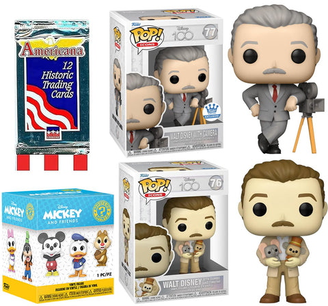 Walt Dumbo Figures Disney Bundled with Icon + Classic icon 100 Series + Original Magical Exclusive W/Camera Pop! + Mini Character Blind Box 3-Items