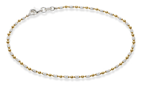 Miabella 925 Sterling Silver Diamond-Cut Oval and Round Bead Ball Chain Anklet Ankle Bracelet for Women, Made in Italy (yellow-gold-plated-silver, Length 9 Inches (X-Small))