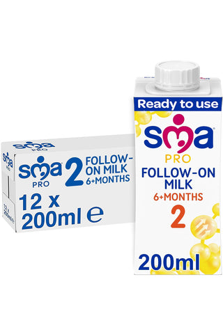 SMA PRO Follow-on Baby Milk - 6-12 months | Ready to Use, Liquid Formula Milk 200 ml (Pack of 12)