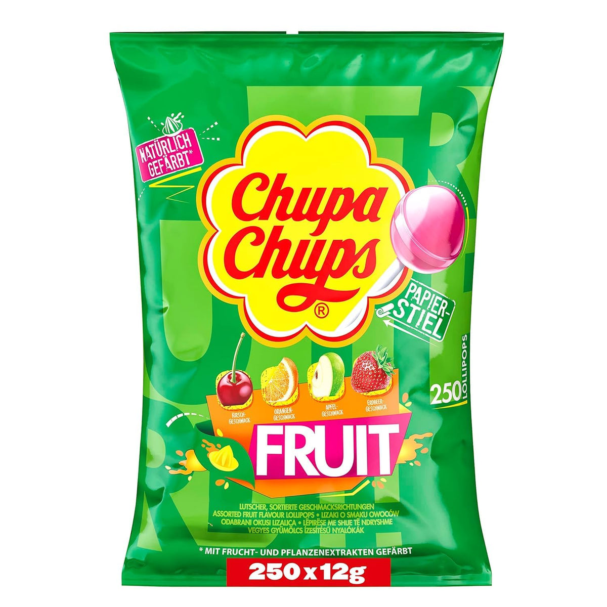 Chupa Chups Lollipops Lollipop Fruit, Fruit, Apple, Strawberry, Orange, Cherry, 250 Pieces, 3 Kg
