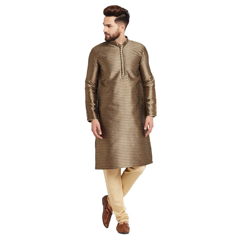 Royal Kurta Men's Fancy Jacquard Silk Kurta Churidaar Set X-Large Black