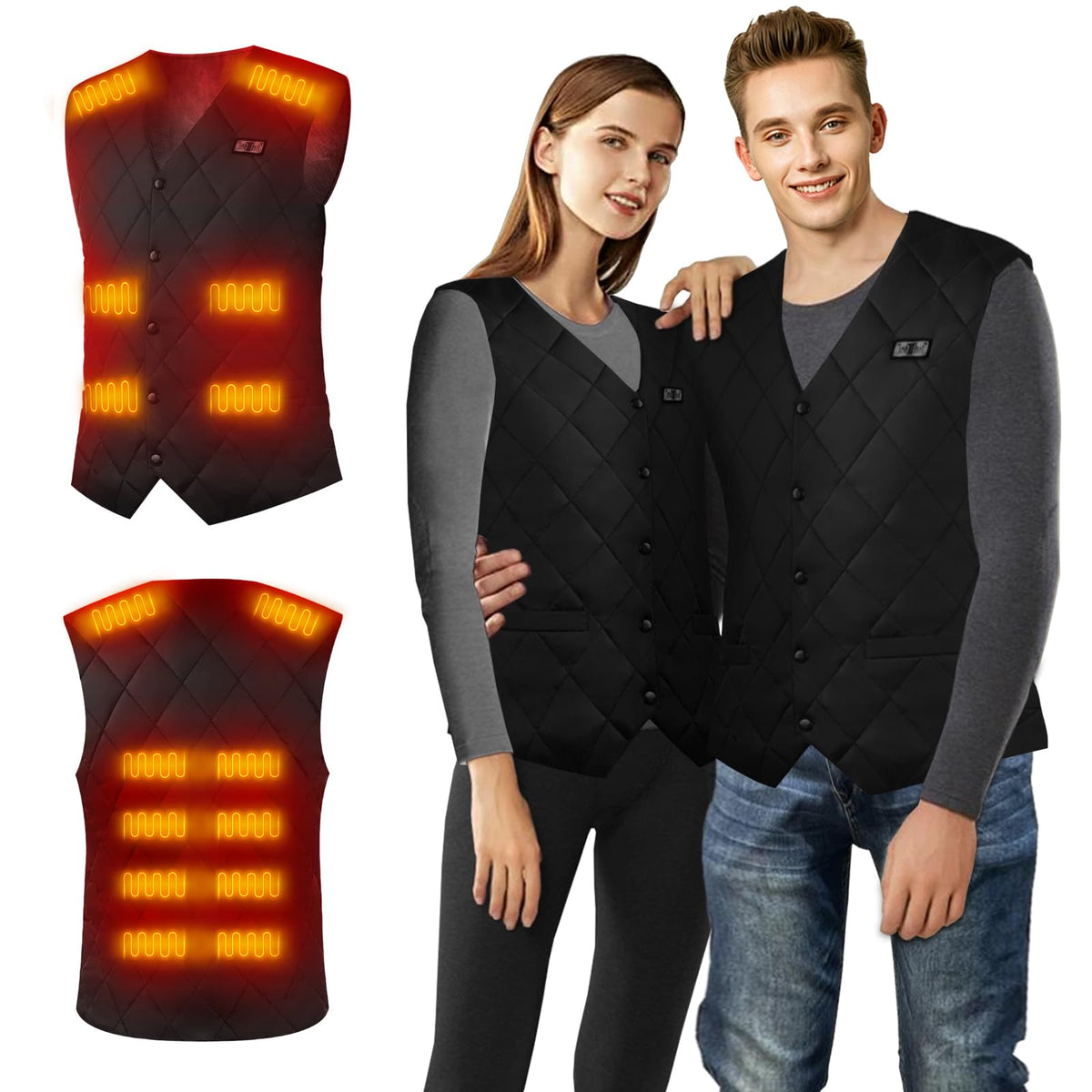 Heated Jackets for Men USB, Heated Gilet Electric, Heated Body Warmer Mens Womens, Heat Vest Washable, Heated Clothing with 3 Levels Heat Settings for Outdoor Skiing Camping Hiking Unisex (Black, S)