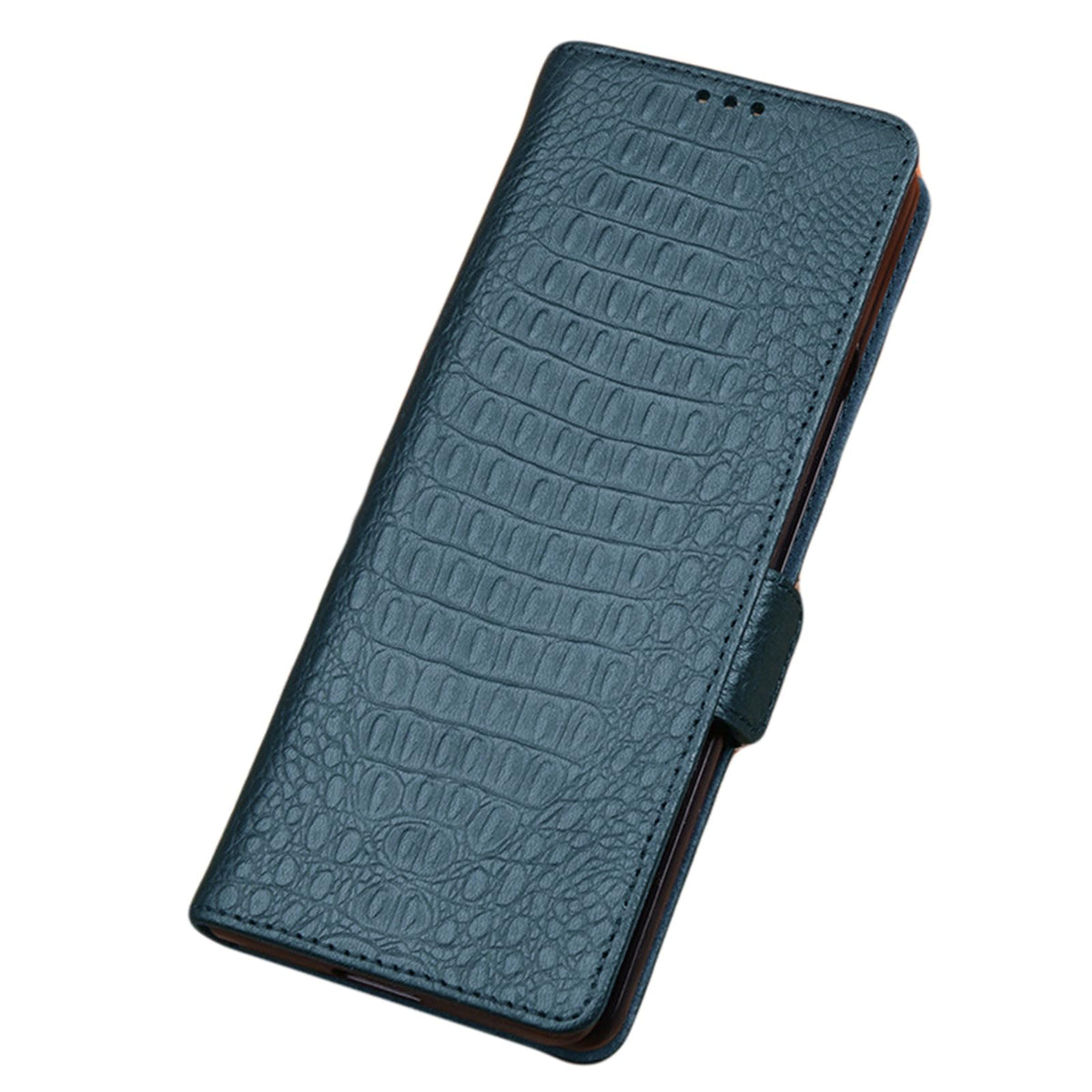 Flip for Samsung Galaxy Z Fold 6 Business Phone Cases,Classic Crocodile Pattern Handmade Genuine Leather Case Magnetic Closure Kickstand Phone Cover,Green
