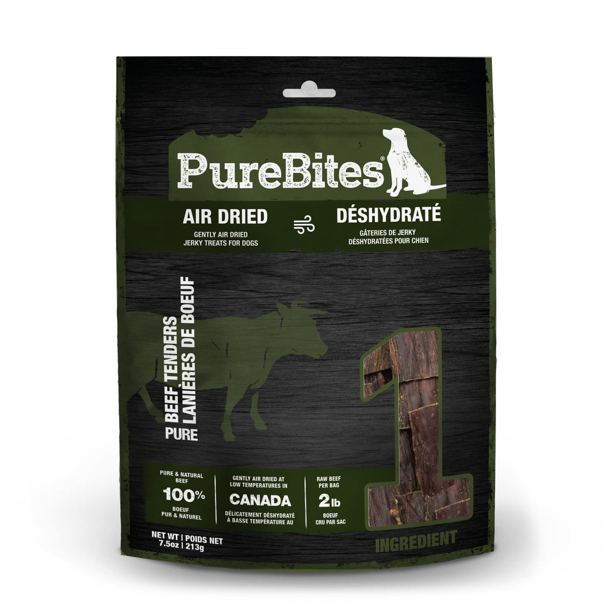 PureBites Beef Jerky Dog Treats, 1 Ingredient, Made in Canada, 7.5oz (Packaging May Vary)