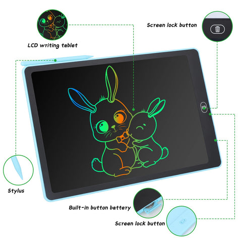 Coolzon LCD Drawing Tablet for Kids, 15 Inch Colourful Writing Pad Toddler Toys Erasable Doodle & Drawing Pad Writing Tablet Kids Travel Games for 2 3 4 5 6 7 Year Old Boys Girls (Blue)