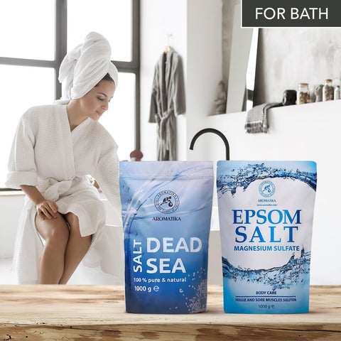Bath Salts Set 2?1000g - Epsom Salt - Dead Sea Salt - 100% Pure and Natural - Concentrated Magnesium Sulphate - Soothing & Relieves Fatigue - Body Care - Beauty - Bathing - Wellness - Relax