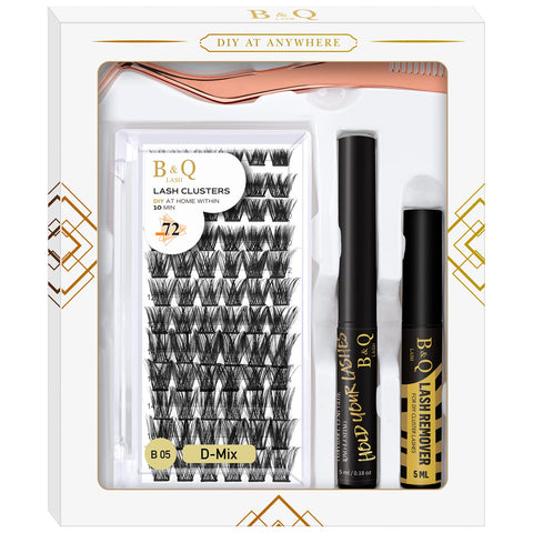 DIY Lash Extension Kit B05 Lash Cluster B&Q DIY Eyelash Extension Kit Individual Lashes Eyelash Clusters with Mascara Brush Eyelash Glue Remover Lash Applicators for DIY Eyelashes Extensions (Kit,B05)