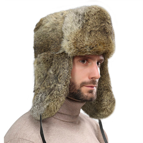JIAHG Men's Winter Aviator Hat Trapper Hat Windproof Winter Hat Earflap Trapper Hat Warm Faux Fur Hat Men Fur Hat Russian Hat Bomber Hats Ear Flap Snow Caps, brown, One Size Fits All