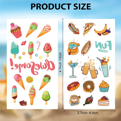 Konsait 10 Sheets Temporary Tattoo Kids Tattoos 180PCS Sweet Fake Tattoos, Ice Cream, Lollies, Cookie, Cake Tattoo Stickers, Sweet Summer Tattoos Sticker for Girl Birthday Party Decor Supplies Favors