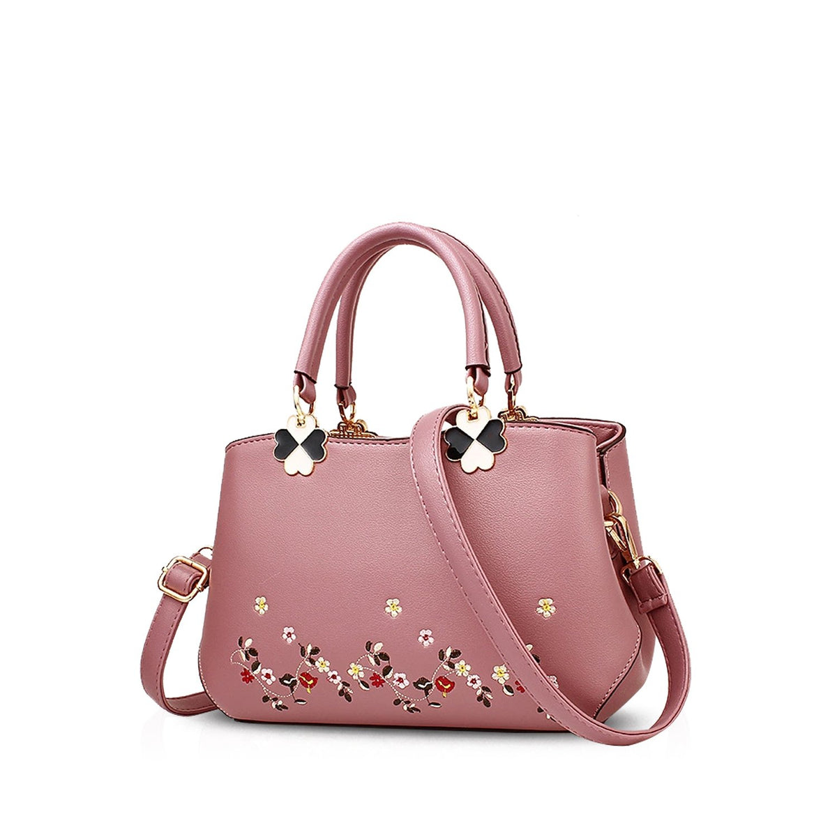 NICOLE&DORIS Women Flowers Top Handle Handbags Shoulder Bag Crossbody Bag Tote Ladies Satchel PU Leather Pink
