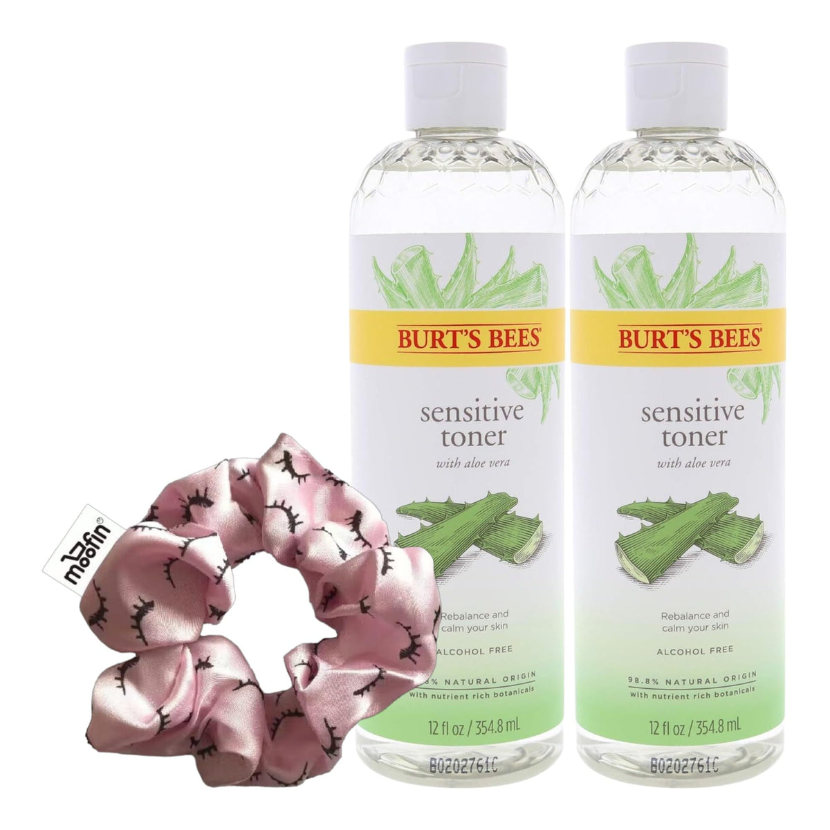 Burts Bees Toner - Sensitive Toner, 12 Oz - Aloe Vera Facial Toner Gentle, Alcohol-Free Facial Care for All Skin Types, Soothing Hydration, Unisex, Bundle with Hair Tie, [Pack of 2]