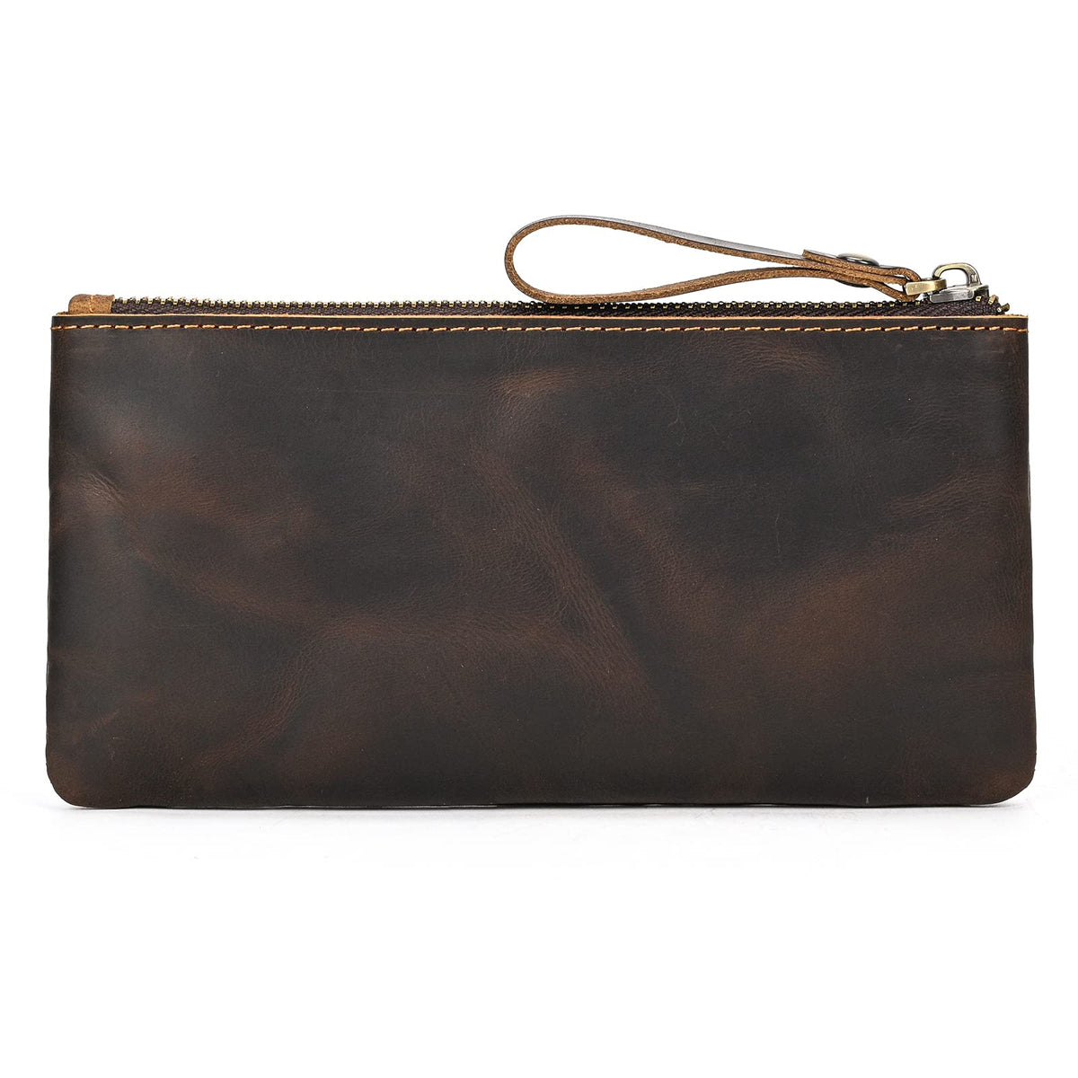 newsbirds Genuine Leather Pen Pencil Case, Zip Pouch, Beautifully Handcrafted Zippered Pouch, Practical Pencil Cases for Adults & Students with Side Pocket & Keyring, 20.5x10.5cm (Vintage Dark Brown)