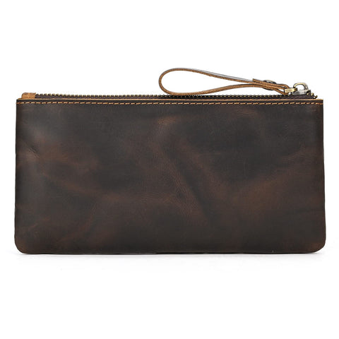 newsbirds Genuine Leather Pen Pencil Case, Zip Pouch, Beautifully Handcrafted Zippered Pouch, Practical Pencil Cases for Adults & Students with Side Pocket & Keyring, 20.5x10.5cm (Vintage Dark Brown)