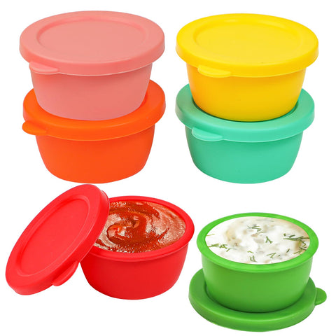 Webake Salad Dressing Container To Go, 1.6oz Small Condiment Containers With Lids 6 Packs Silicone Dressing Containers For Lunch Box Bento Reusable Sauce Cups Leakproof BPA Free