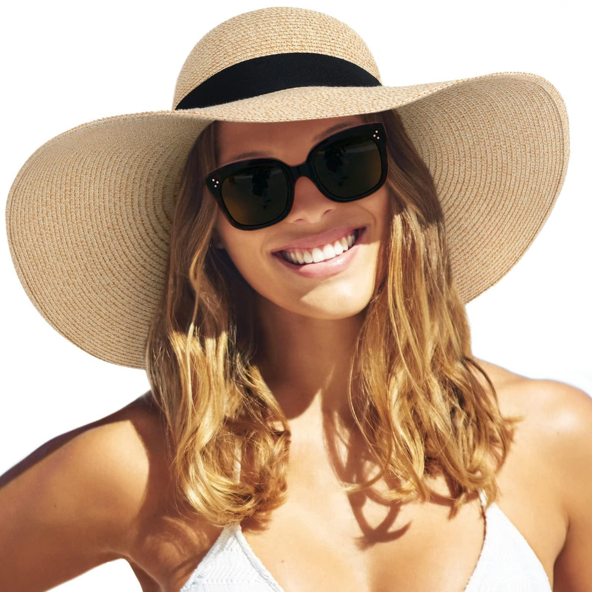 FURTALK Womens Sun Straw Wide Brim UPF 50 Summer Foldable Roll up Floppy Beach Hat for Women