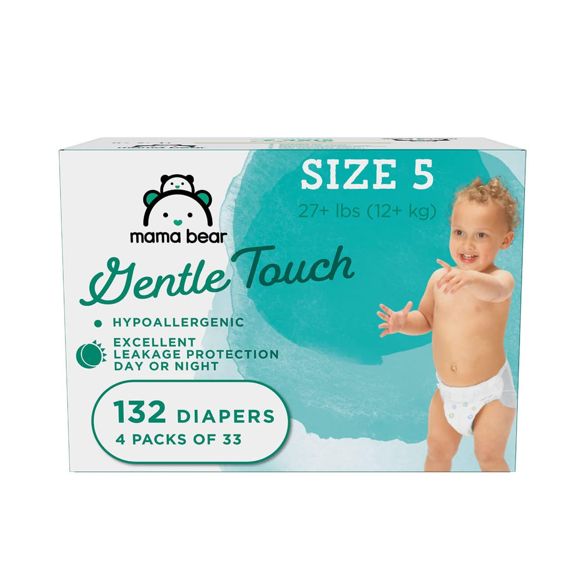 Amazon Brand - Mama Bear Gentle Touch Diapers, Hypoallergenic, Size 5, White, 132 Count (4 packs of 33)