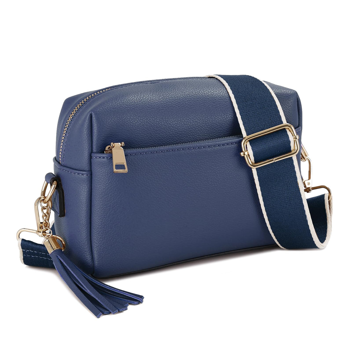 E Triple Zip Small Crossbody Bag, Stylish Women's Shoulder Handbag with Adjustable Strap