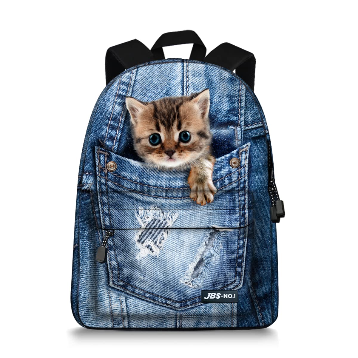 JBS-NO.1 Cute Cats Backpack for Teen Girls Boys,Canvas Dogs Animals BookBags for School, Cat-new1,